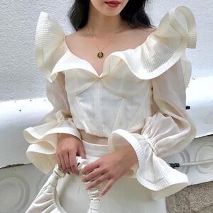Elegant Cream Ruffled Women's Top